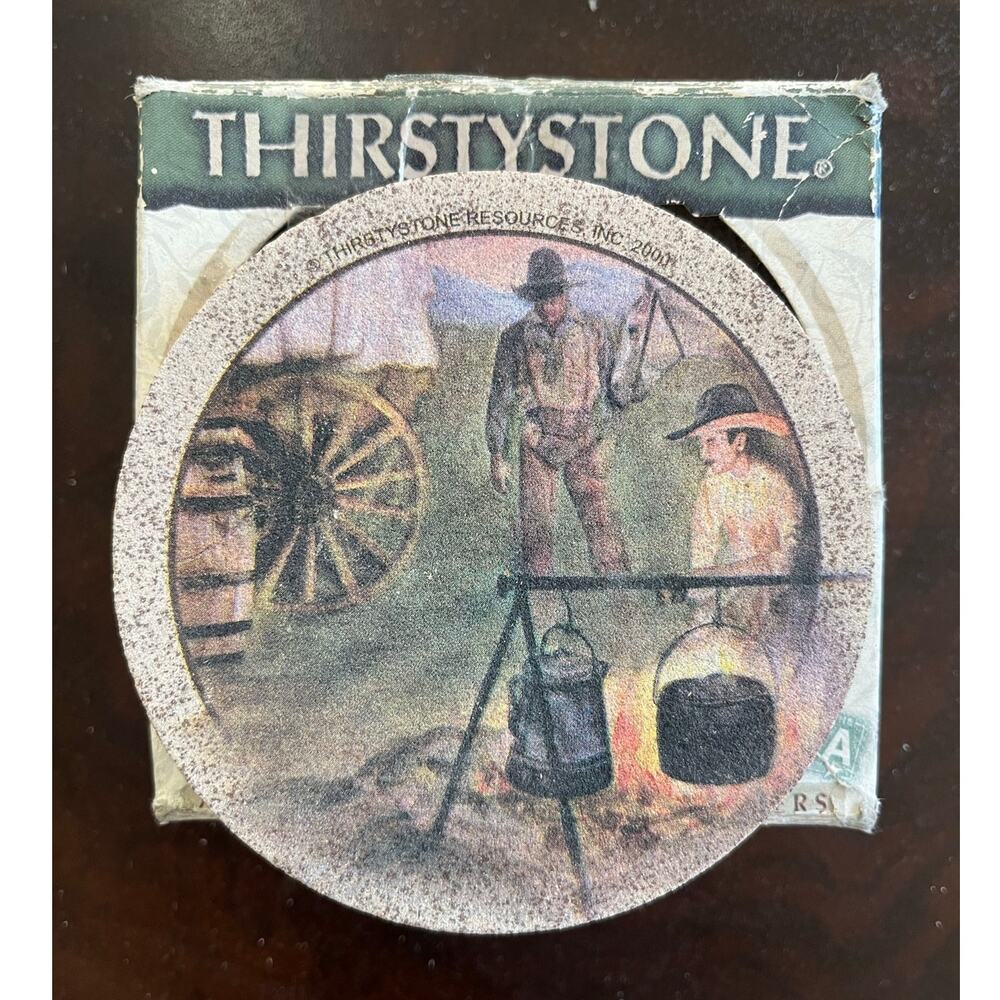 Thirstystone Western Country Cowboy Sandstone Coasters Set 4 New In Box Vintage